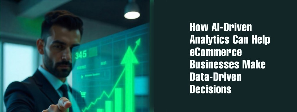 AI analytics graphic displaying eCommerce data insights and performance metrics.