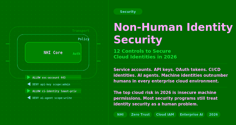 Non-Human Identity Security dashboard showing service accounts, API keys, AI agents, and cloud identity risk controls in 2026